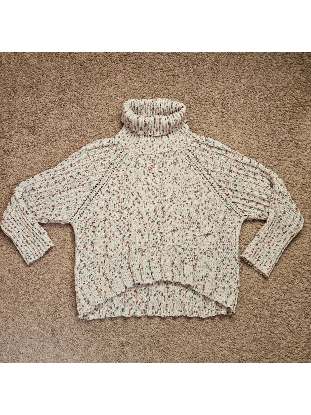 Moon & Madison Turtleneck Sweater Womens M Speckled Cable Knit High Low Hem - Picture 1 of 9